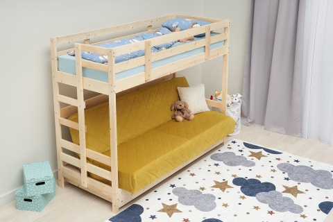 Двухъярусная кровать массив с диван-кроватью желтый / натуральный