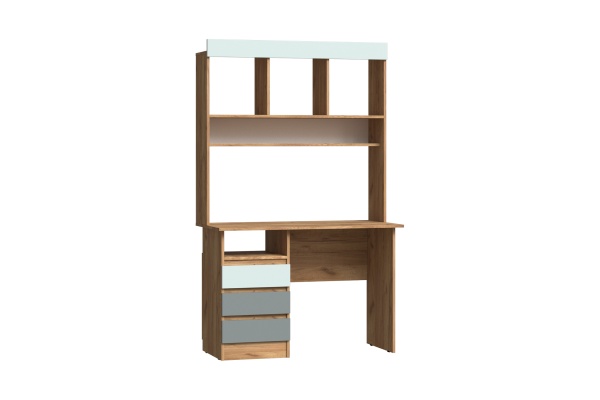 Стол письменный с надстройкой Челси Color мята / сумеречный голубой / дуб крафт