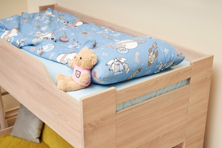 Двухъярусная кровать с диван-кроватью велюр желтый / дуб сонома