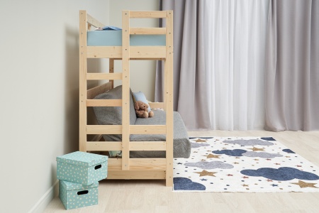 Двухъярусная кровать массив с диван-кроватью светло-серый / натуральный