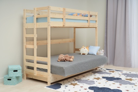 Двухъярусная кровать массив с диван-кроватью светло-серый / натуральный